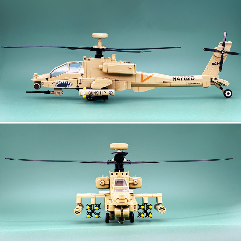 Model Kit Helicopter - AH-64 Military Attack Helicopter Building Blocks