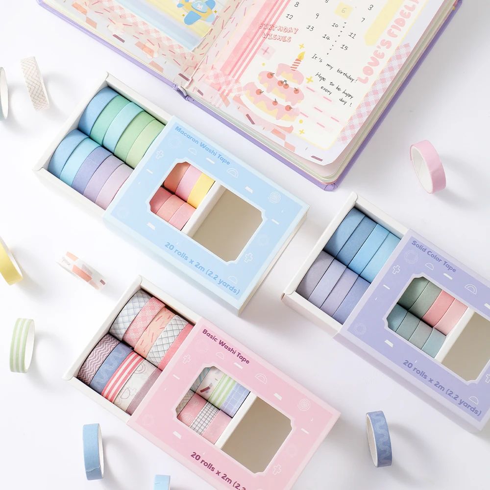 20 Rolls Colorful Slim Washi T - Masking Tape Thin ulasan dan harga